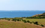 Ein Blick über die Landschaft von Fur nach Norden zur Insel Mors
